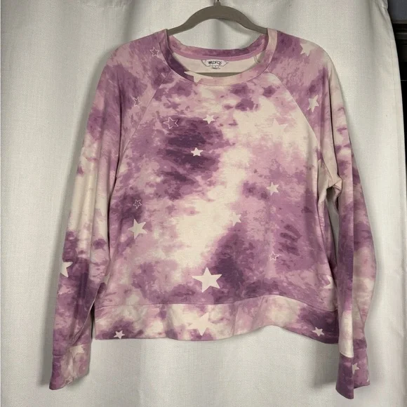 Wildfox Purple and White Tye Dye Star Crewneck Sweatshirt Large - Picture 2 of 7